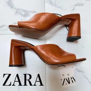 ZARA 자라 브라운 가죽 가죽제품 스퀘어토 샌들 뮬 24