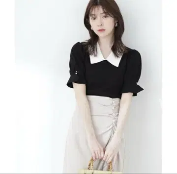 택 포함 프로포션 바디 드레싱 퍼프 슬리브 클래시컬 컬러 니트