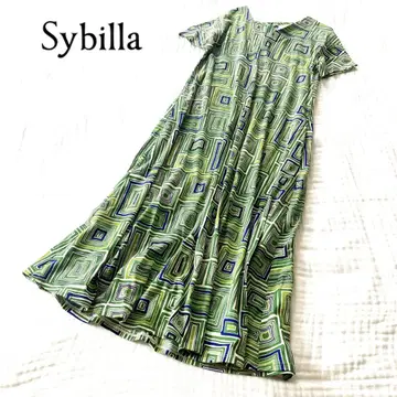 Sybilla 기하학 패턴 원피스 이너 포함 면100%
