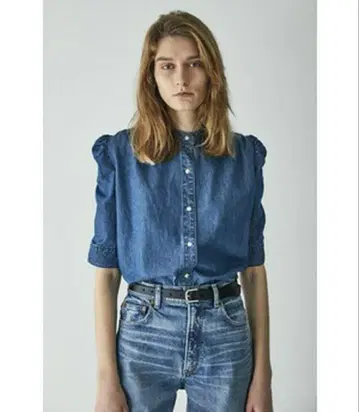MOUSSY 데님 블루 퍼프 슬리브 셔츠