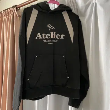 Atelier 블랙 후드 부착 후드티 S
