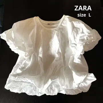ZARA 퍼프 슬리브 화이트 프릴 반팔 상의 숏 기장