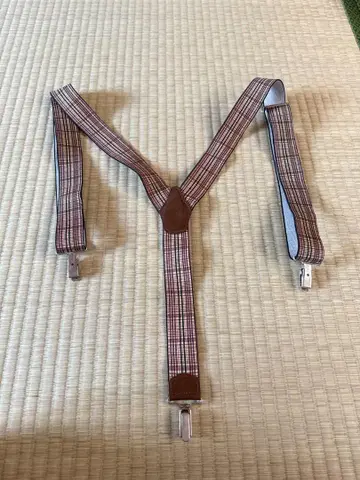 체크 무늬 서스펜더 베이지