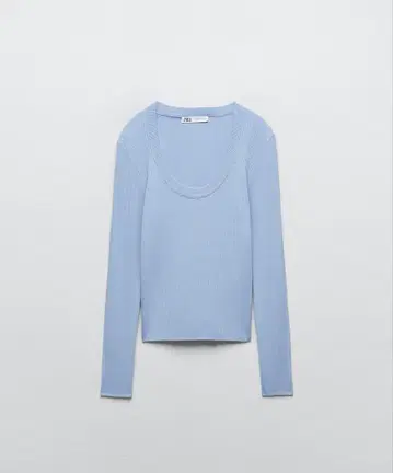 ZARA 자라 니트 리브 니트 상의 블루 스카이블루