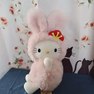 레어 헬로키티 봉제 인형 토끼 귀 핑크