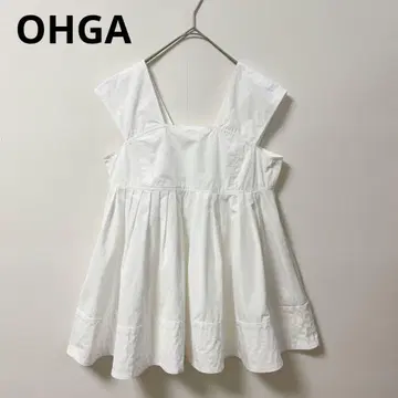 OHGA 슬리브리스 탑 여성용 블라우스 개더 A 라인 화이트
