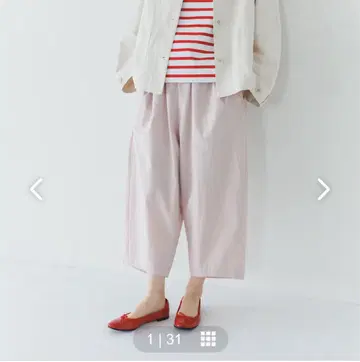 북유럽 생활용품점 다카하시 미카 씨 콜라보 핑크 와이드 테이퍼드 팬츠