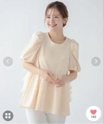 Fitmore 핏모어 백 도트 오간자 프릴 블라우스 크림