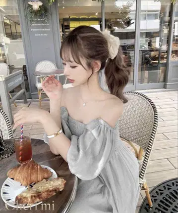 Cherimi 그레이 오프숄더 롱 원피스 F