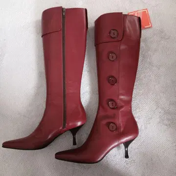 버건디 가죽 롱 부츠 24.5cm