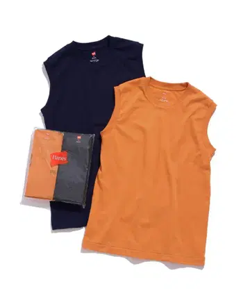 Hanes for BIOTOP 슬리브리스 티셔츠 오렌지 & 네이비