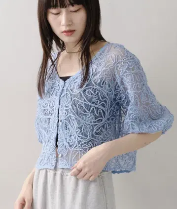 Kastane 카스타네 시어 레이스 5부 소매 가디건 mystic