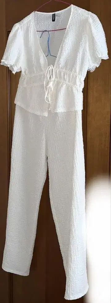 여성용 셋업 h&m 화이트 M 리본 퍼프 슬리브