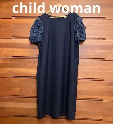 Dot and striper 실크 혼방 원피스 네이비 차일드우먼 드레스