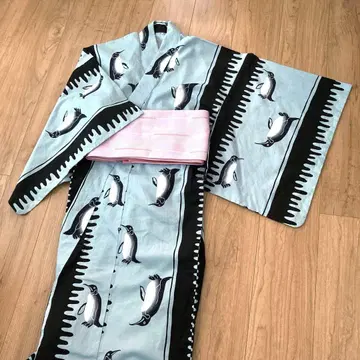 유카타 펭귄 패턴 블루