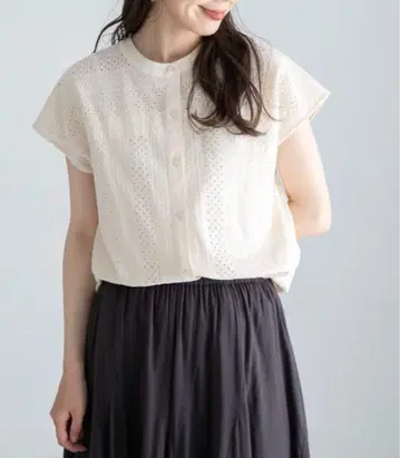 밴드 카라 코튼 레이스 셔츠