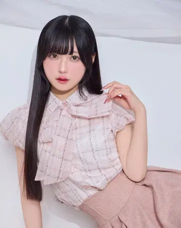 michell 마카롱 체크 리본 블라우스