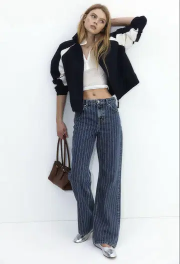 H&M 와이드 하이 데님 핀스트라이프