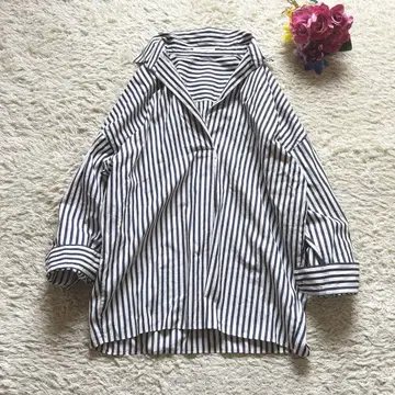 plage 플라주 옷깃이 빠진 오버 셔츠 풀 스키퍼 스트라이프
