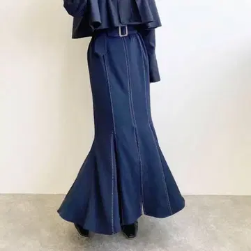코코딜 와이드 벨트 배색 스티치 머메이드 스커트