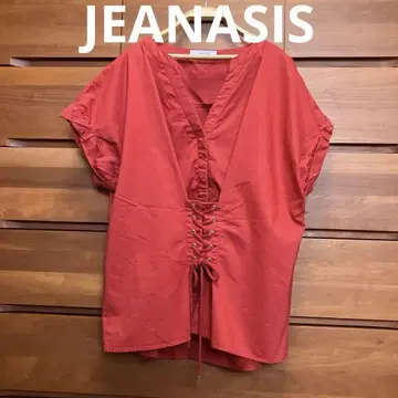 JEANASIS 빨간색 반팔 밴드 카라 셔츠 스키퍼 블라우스 지나시스
