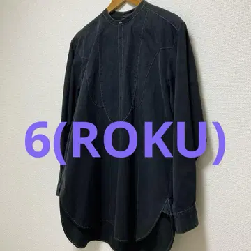 6(ROKU) 밴드 카라 셔츠 코튼 블랙