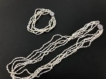 Silver 각인 5연 펄 목걸이. 팔찌