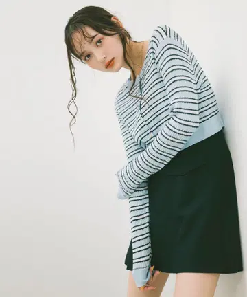 완판템 보더 케이블 니트 가디건