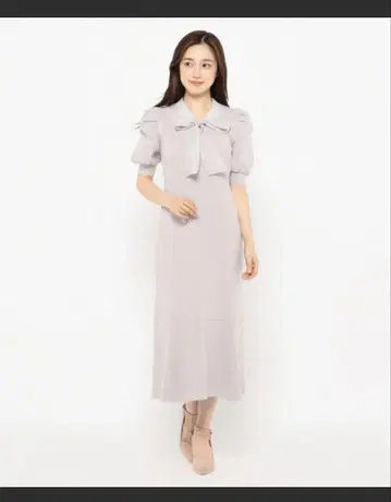 미사용 새상품 미슈마슈 리본 포함 퍼프 슬리브 원피스