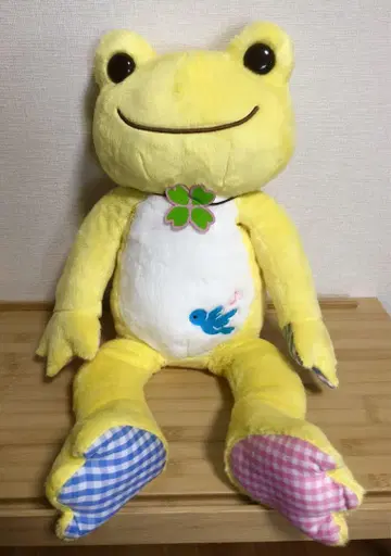 개구리 피클스 봉제 인형 M 사이즈 노랑 컬러 파랑 새 자수