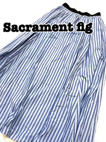 SACRAMENT FIG 스트라이프 플레어 롱 스커트 허리 밴딩 블루