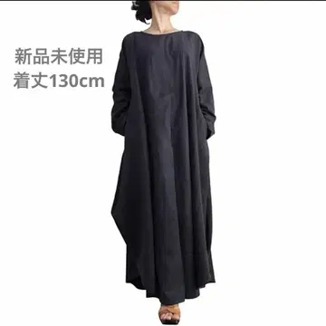 젬톤 손으로 짠 면 롱 원피스 흑먹색 맥시 길이