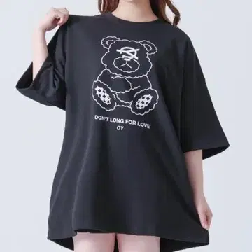 OY 곰 프린트 블랙 티셔츠
