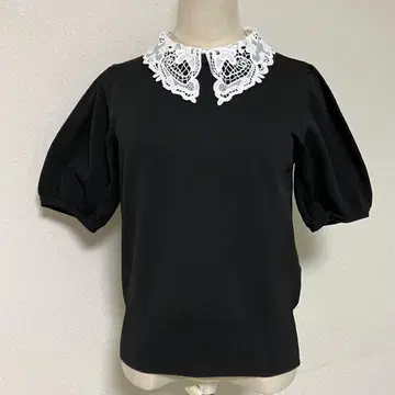 BONLECILL noir 니트탑 반팔 탈착식 옷깃
