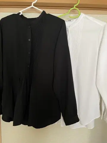 레이온 핀턱 블라우스 묶음 판매 화이트 블랙