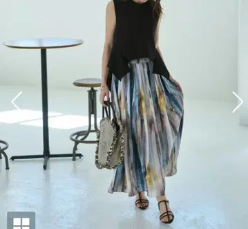 스타일 델리 수채화 스트라이프 패턴 페이드 아웃 플리츠 스커트 02