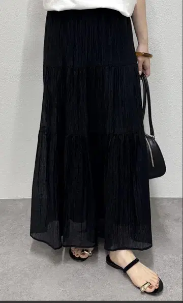 라운지 드레스 Loungedress 양류 티어드 스커트 블랙 새상품