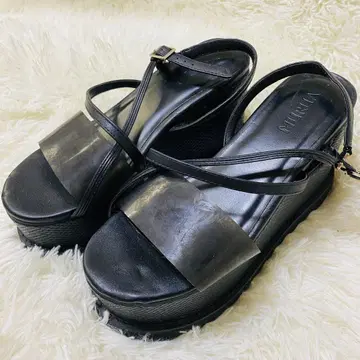 무루아 MURUA 오픈 웨지 샌들 블랙 통굽