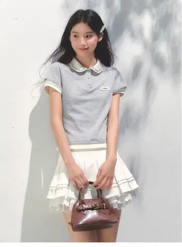 그레이 비쥬 카라 부착 반팔 피케 셔츠