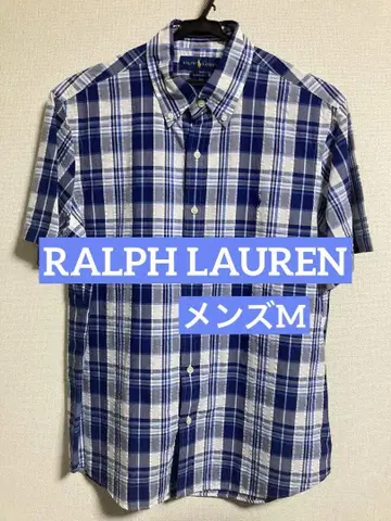 RALPH LAUREN 파랑과 화이트 체크 무늬 반팔 셔츠 M 사이즈
