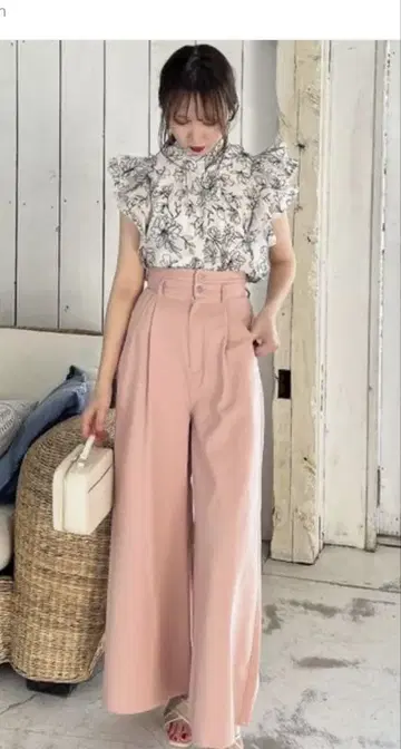 dazzlin 핑크 와이드 팬츠 하이 웨스트