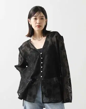 페이즐리 메쉬 V 넥 가디건