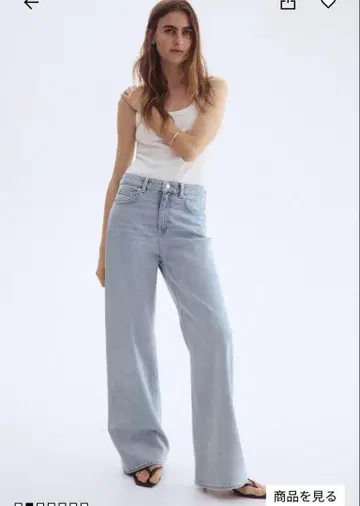 와이드 하이 데님 라이트 데님 H&M 34