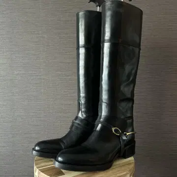사토레 블랙 가죽 롱 부츠