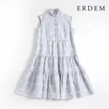 268y*새상품급 ERDEM 아뎀 슬리브리스 자수 티어드 드레스