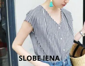SLOBE IENA V넥 깅엄 체크 블라우스