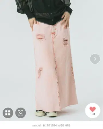 ROSE BUD DAMEGE 데님 스커트 핑크