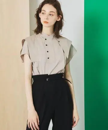 아지메 레이어 린넨 셋업 블라우스 베이지