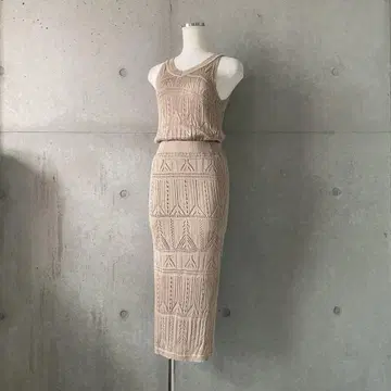 크로셰 니트 셋업 베이지 S