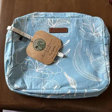꽃무늬 지퍼 파우치 스카이블루 약 25cm x 20cm 방수